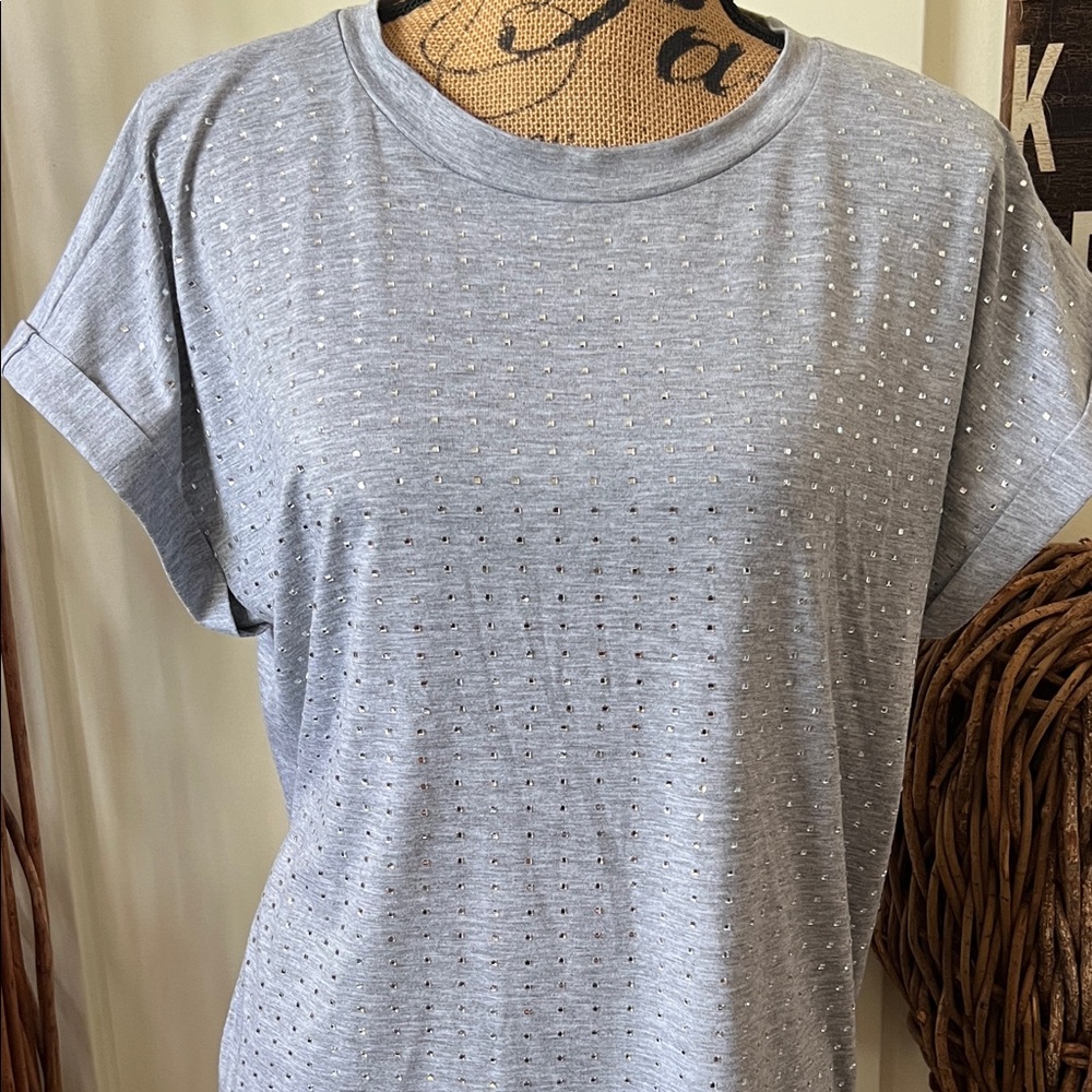 Gray Rhinestone Embellished Women's Top Nwot